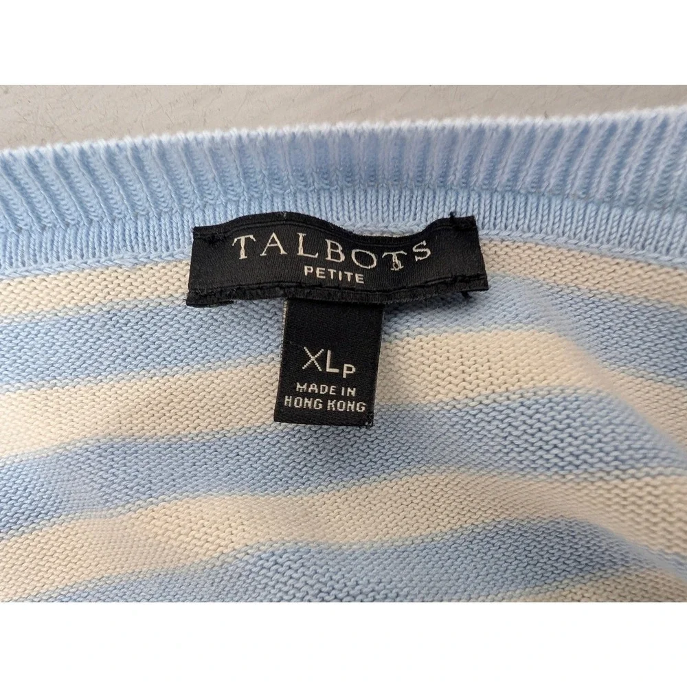 Talbots Striped V-Neck Sweater Womens XLP Blue White Cotton Knit Travel Vacation